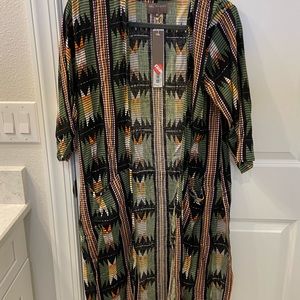 Long Midi Length Jacket. Black, Size S, Black, olive,  orange & yellow.NWT